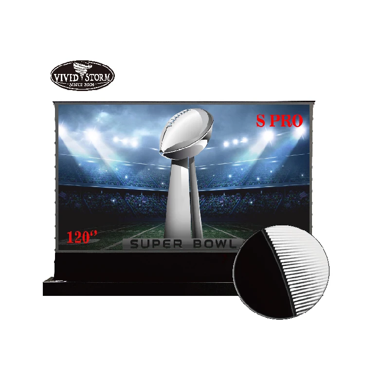 

Super Bowls 2021 Vividstorm S PRO 120 inch Electric Tension Floor UST ALR Projection Screen with Wall brackets