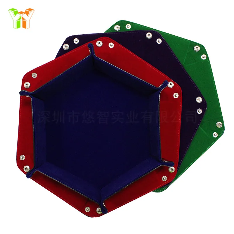 

hexagon fake leather dice tray foldable dice salver for Dungeons & Dragons Game, Red blue green blue