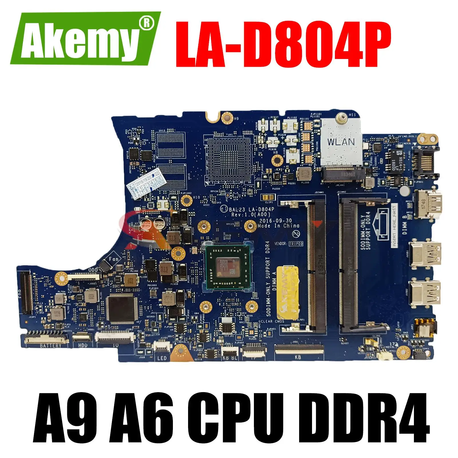 

For DELL Inspiron 5565 Notebook Mainboard LA-D804P 0KF2J6 DDR4 Laptop Motherboard AMD A9 A6 CPU CN-0KF2J6 CN-0MYX0F