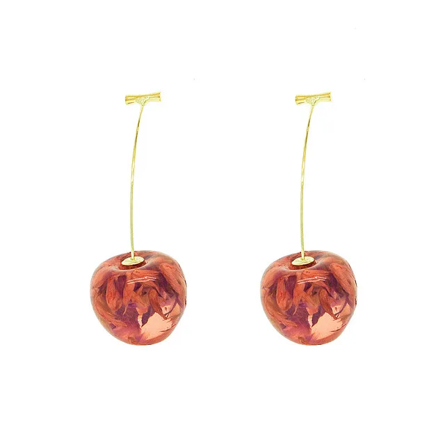 

Korean Design Cute Girls Earrings Hoop Beautiful Wholesale Women Red Cherry Earrings, As photo