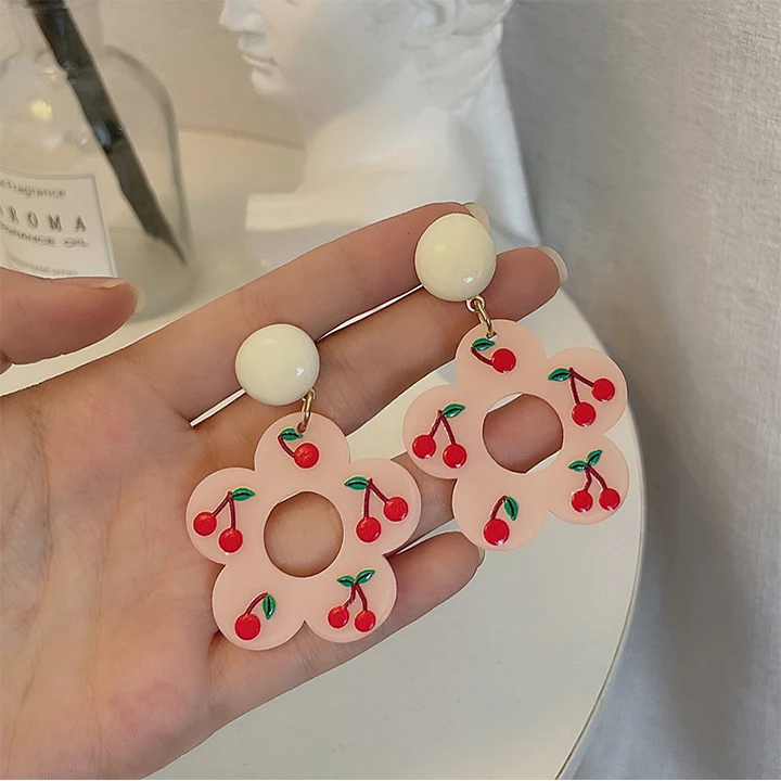 

Fashion 925 Silver Needle Stud Earrings Cherry Flower Earrings Acrylic Earrings for Women, Picture shows