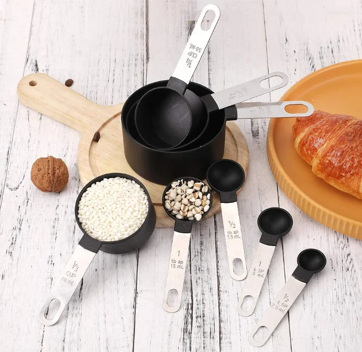 

Colorfully Nordic 8 In 1 Set Silicone Measuring Cups and Spoons In Baking Cooking Stainless Steel Handle Supplier, Black, blue, pink, white, grey,