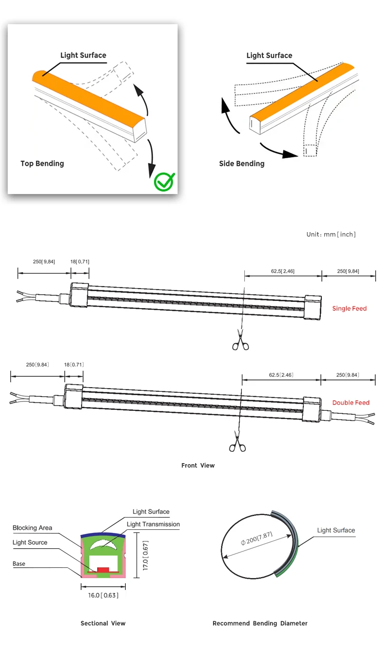 JS SMART LED Outlet Top Bending Neon Lighting IP68 Led Neon Flex Strip 16mm Decorative Neon Lights DC 24V