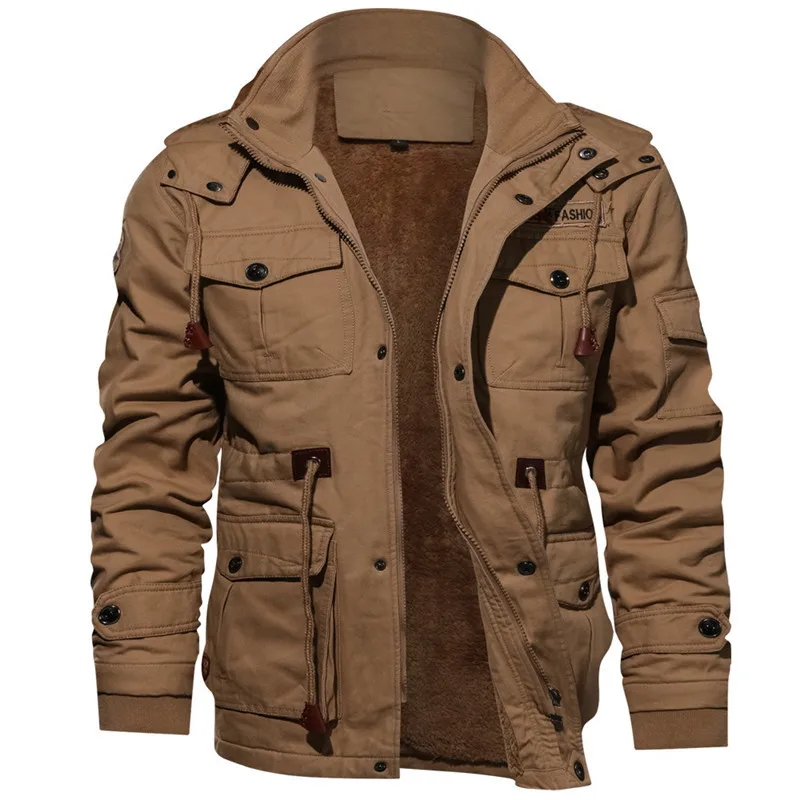 

Winter Thickening Fleece Warm Military Style Track Jacket Men Plus Size Bomber Jacket Coat