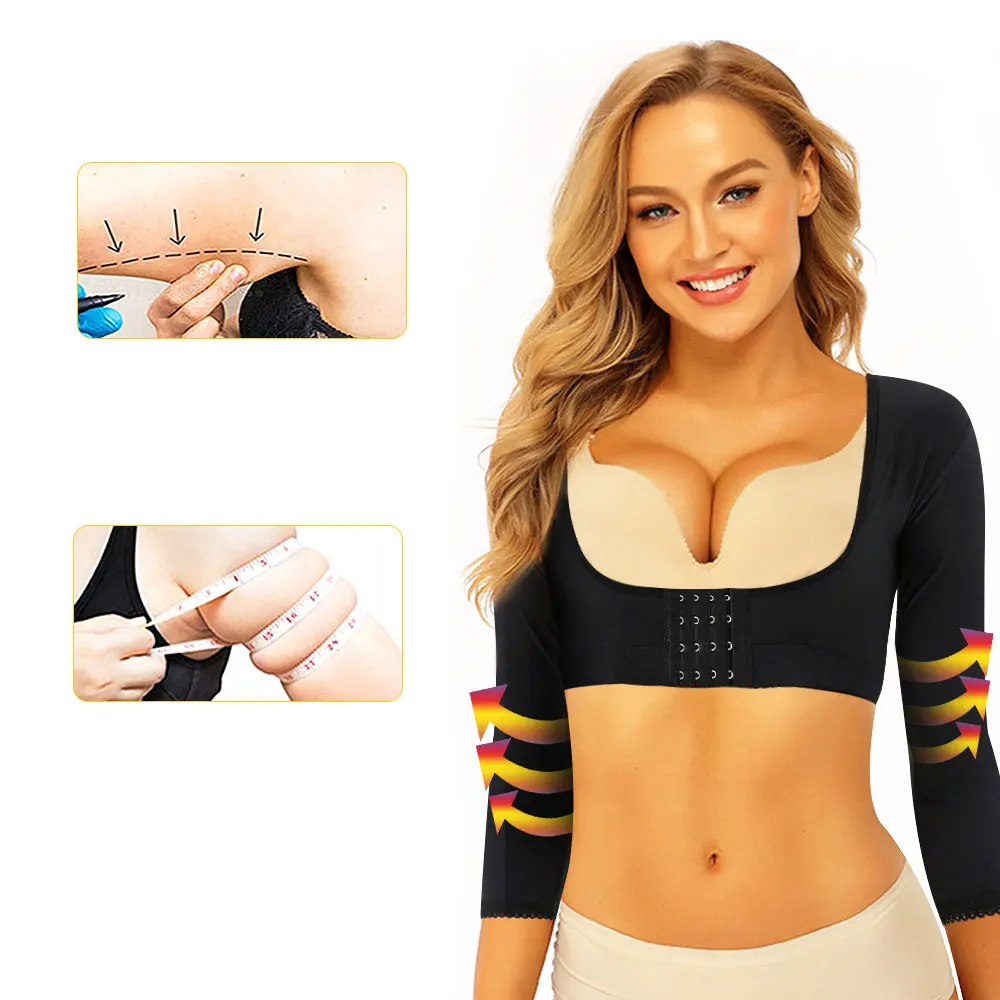 

women slimmer compression long sleeve arm shaper body waist wrap traine cotton women's