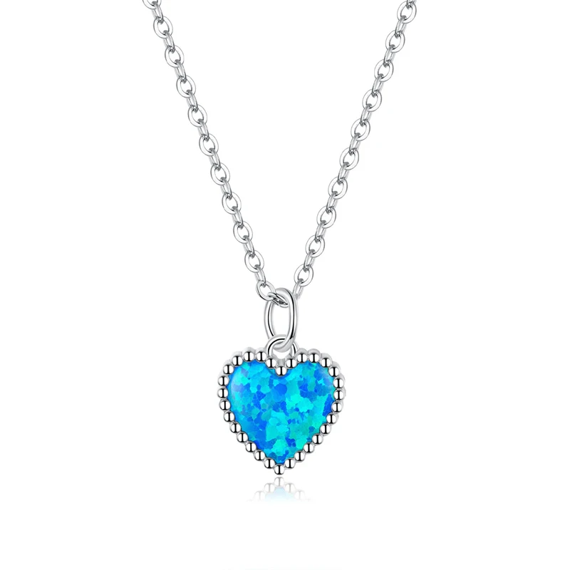 

Original romantic silver chain 925 sterling silver blue zircon opal stone love pendant platinum plated ladies necklace