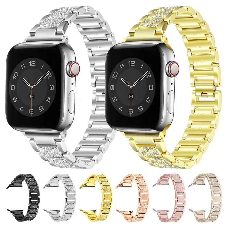 

Stainless Steel Metal Strap With Diamonds for Apple Watch Metal Band for Iwatch 38mm 44mm 42MM 40MM, Optional