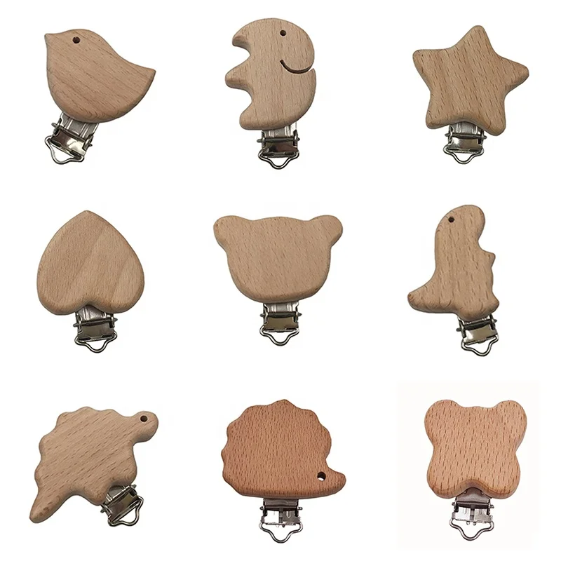 

DIY Baby Wooden Pacifier Clip Wooden Animal Baby Teether Toy, As picture