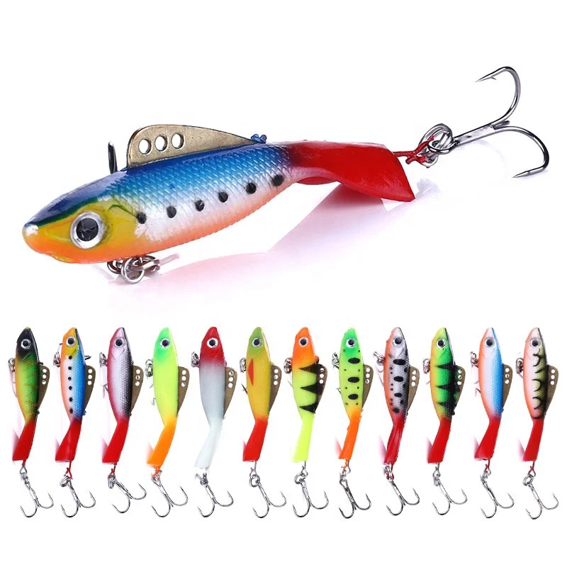 

ice fish gear tackle jig hard bait bass vibe ice fishing lures soft bait 12 colors