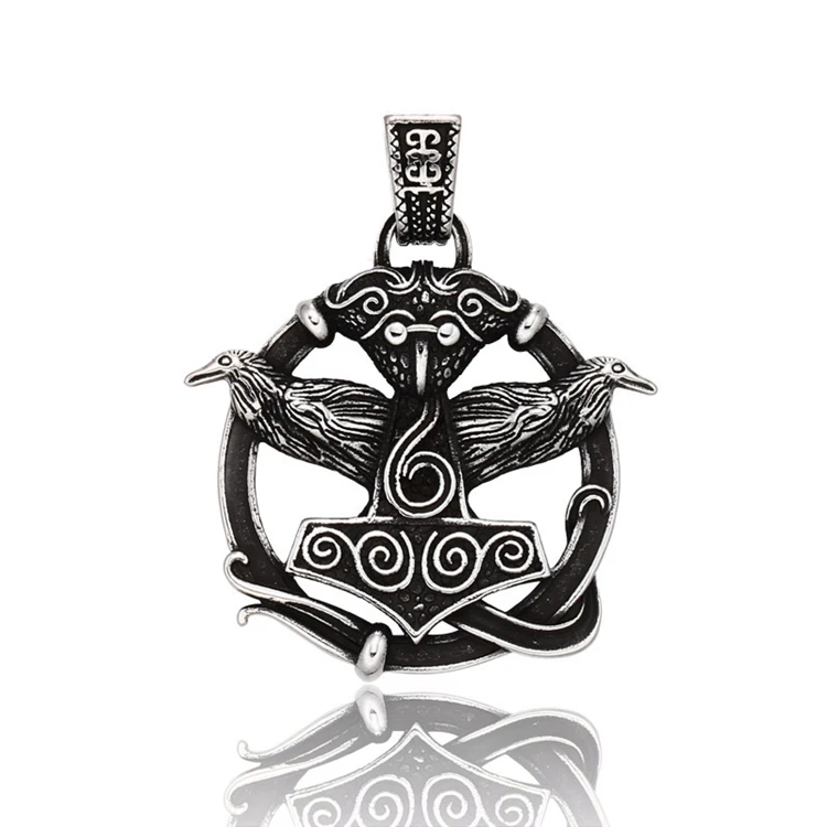 

SS8-616P Steel Soldier Mysterious Two Crow Entangled Stainless Steel Punk Viking Men Pendant