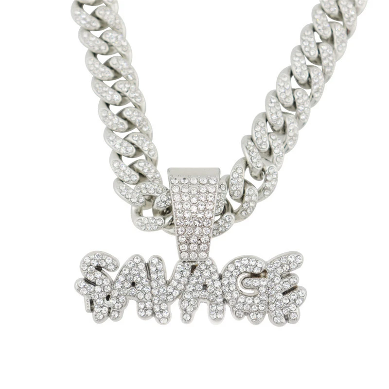 

Wholesale Custom Name Cuban Link Chain Necklace With Name 18k Gold Plated Cz 2 Layer Letter Name Rapper Bling Jewelry