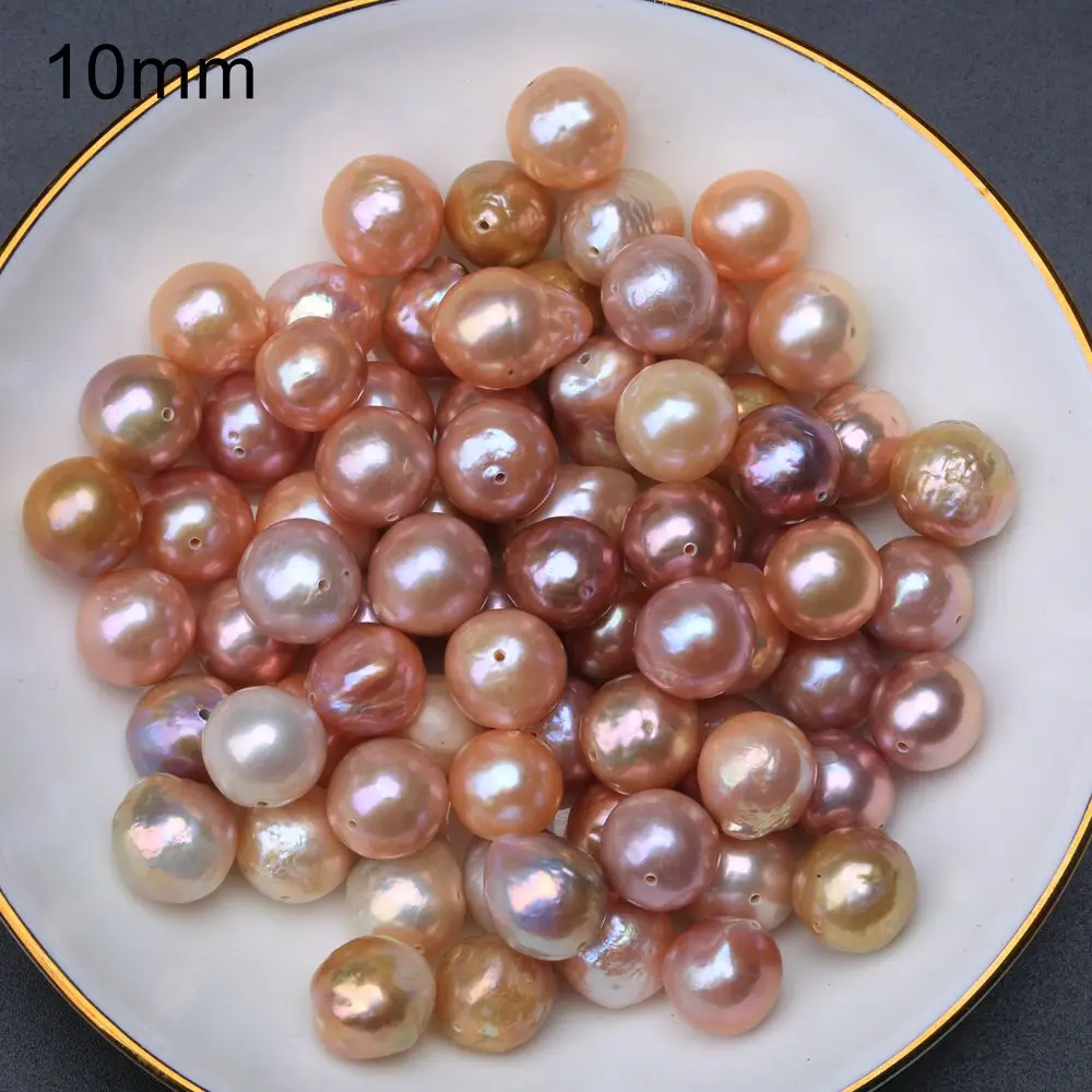 

8-12MM Through Hole Edison Baroque Real Fresh Water Cultured Freshwater Colorful Pearl Beads, As shown