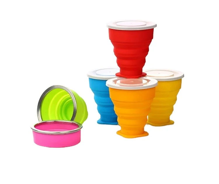 

Environmental reusable silicone collapsible outdoor cup for travel, Bule,orange,red,yellow