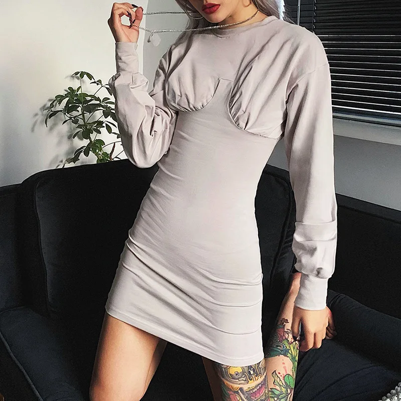 

Summer Hot Sale Women Long Sleeve Vintage Short Dress Fashion Sexy Bodycon Dress