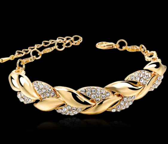 2021 New  Fashion BlingBling Women Jewelry   Iced Out  Crystal  Leaf  Bracelet