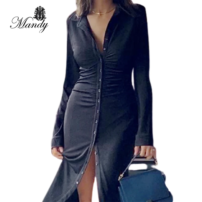 

Active Demand New Arrival Breasted Suit Collar Sheath Dress