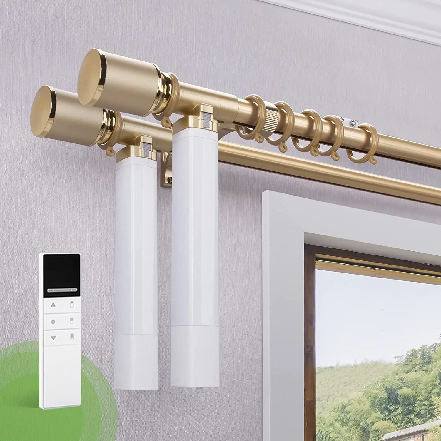 

Alexa smart curtain pole electric motorized wifi control automatic curtain track Aluminum alloy roman double curtain rod, Black white golden