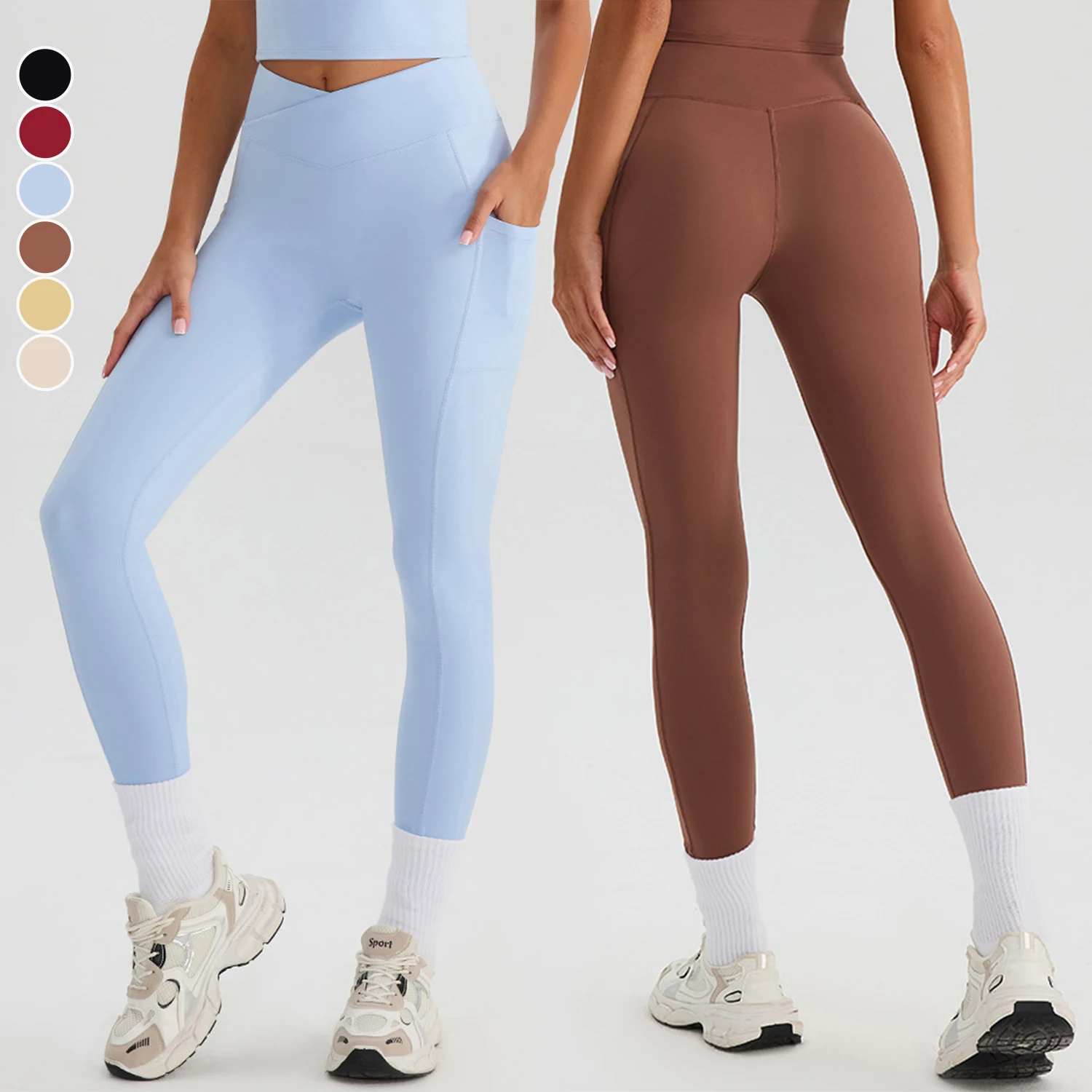 Custom Logo Crossed Waist Gym Yoga Leggings High Elastic Soft Womens Peach Hip Quick Drying Skin Friendly Sports Pants for Women