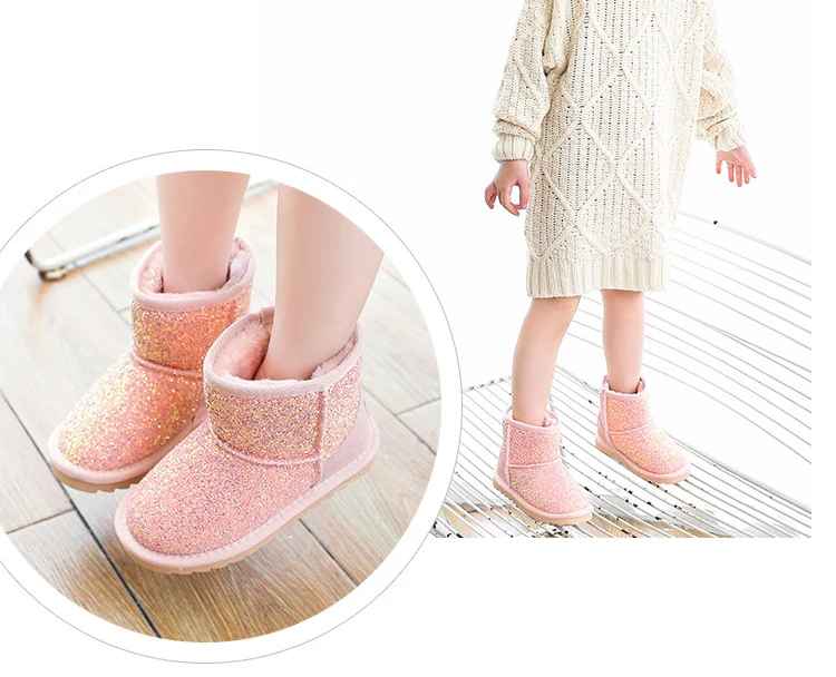 
Girls Toddlers Glitter Snow Bling Bling Kids Snow Boots Faux Fur Lining Warm Winter Non Slip Shoes  (62367351193)