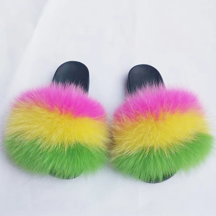 

Factory Direct Wholesale fur slipper Fox Fur Slippers womens fur slippers