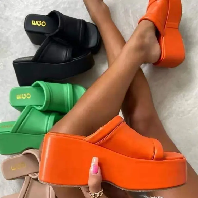 

Plus-size women's slip-ons One-line platform wedges Women's fashionable candy-colored high heels sandals