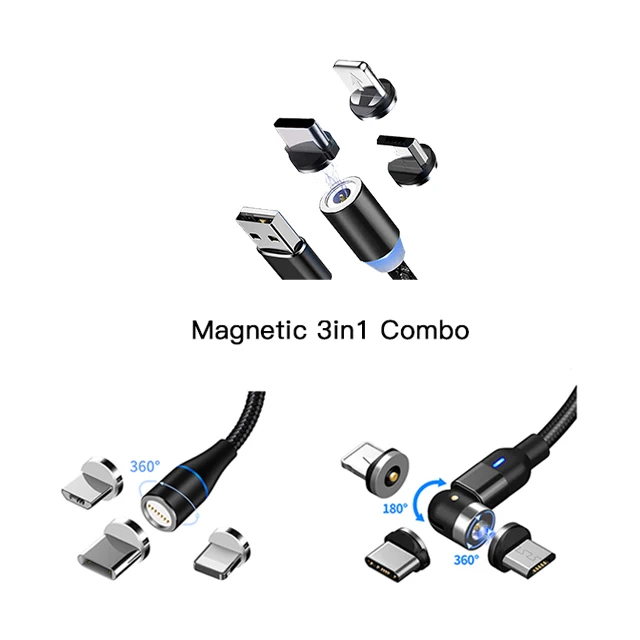 

USB Cable Combo 3 2021 Hot Selling cables set 3 in 1 Magnetic Charger Cable Led Flowing Light Type C Micro settpower UC001