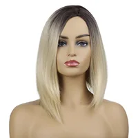 

Light gold gradient Short Length Wigs for Women Middle Part Dark Roots Heat Resistant Synthetic Wigs