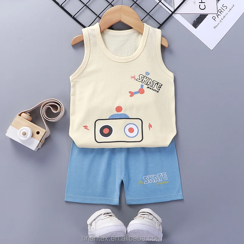 

100% Cotton Worsted Baby Summer Two Piece Set Sleeveless Fashion Baby Clothes