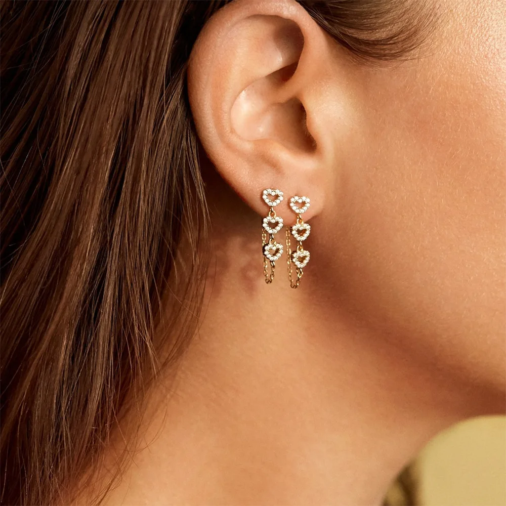 

2020 New Arrival Crystal Trendy Heart Women Dangle Earrings Korean Fashion Color Earrings Chain Long Female Jewelry
