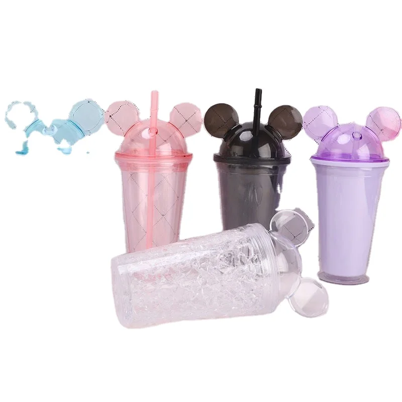 

Fashion Water Cup Mickey Mouse Ears Acrylic Plastic Tumbler With Straw