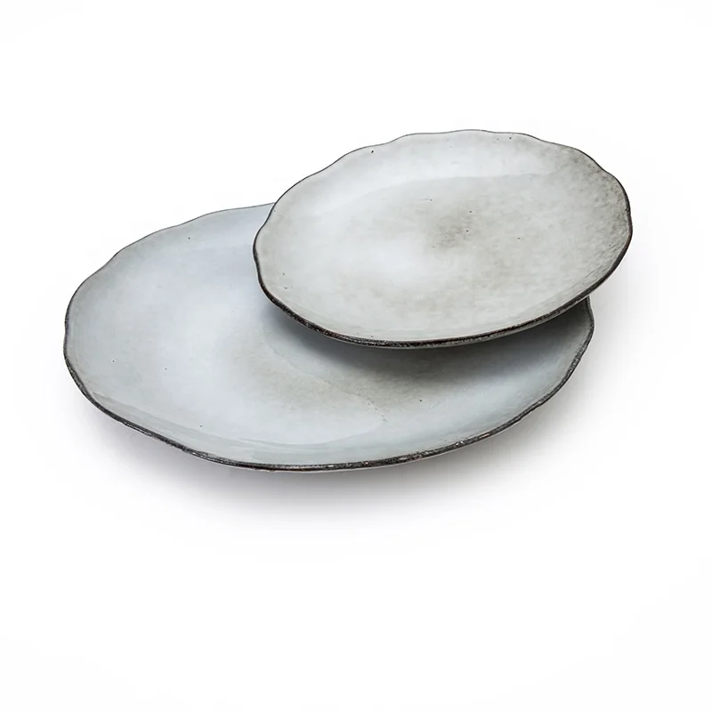 

European Style Rustic 11 Inch Color Gray Porcelaine Plate, Restaurants Stone Korean Tableware Serving Platter*, Grey