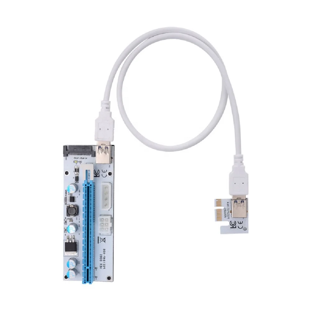 

China New White PCI-E Riser 008 Express 1X 4x 8x 16x Extender PCI E USB Riser 008S Adapter Card, White&blue