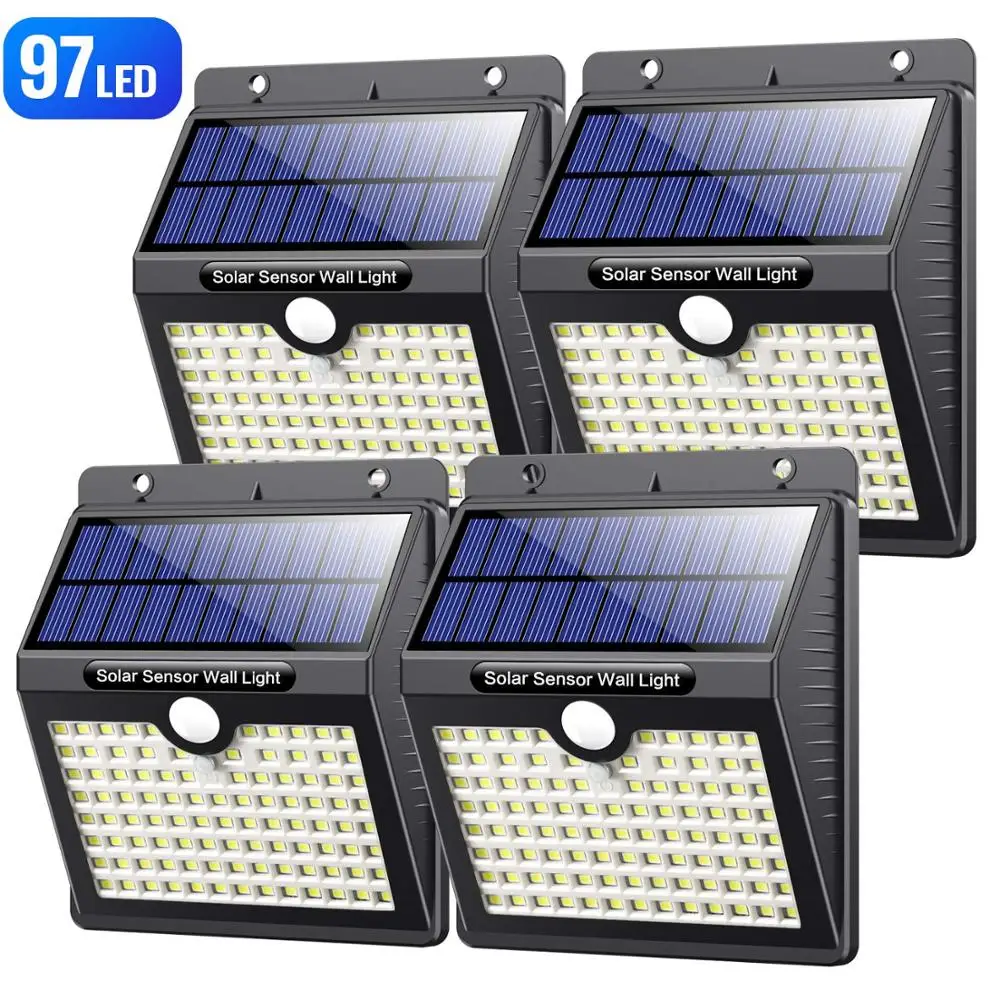 Motion Sensor Solar Security Lights 97 LED Solar Wall Lights Wireless IP65 Waterproof Solar Powered Lamp with 3 Modes