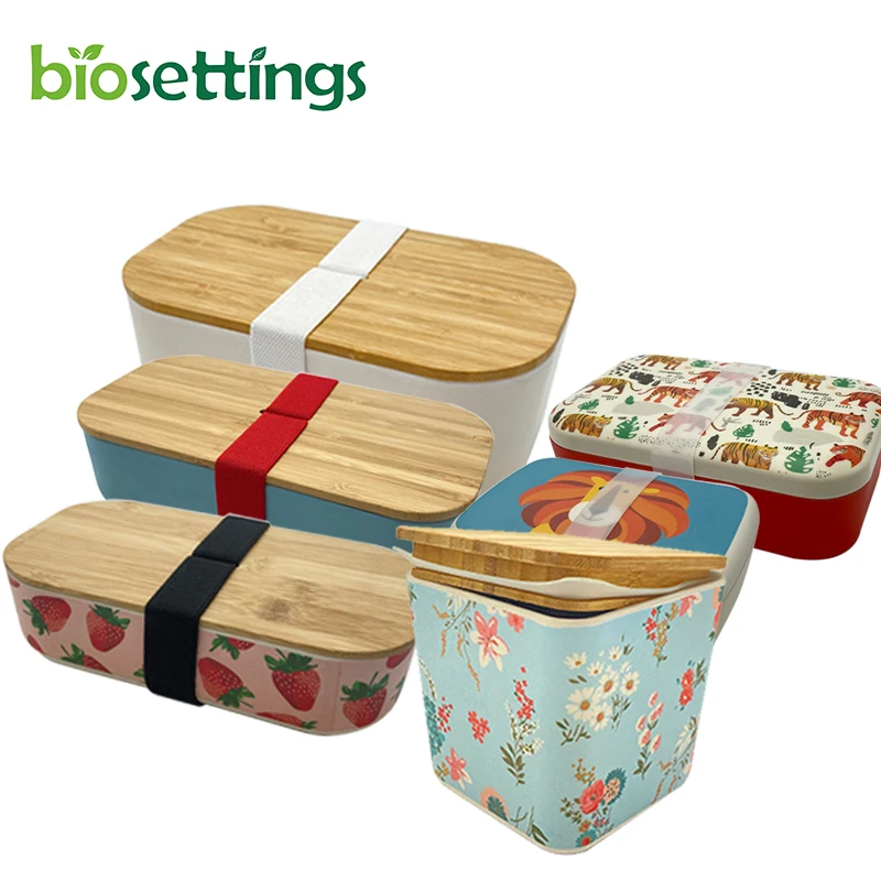 

Cartoon cute bamboo lid custom color recipiente cajas contenedor de almacenamiento de alimentos