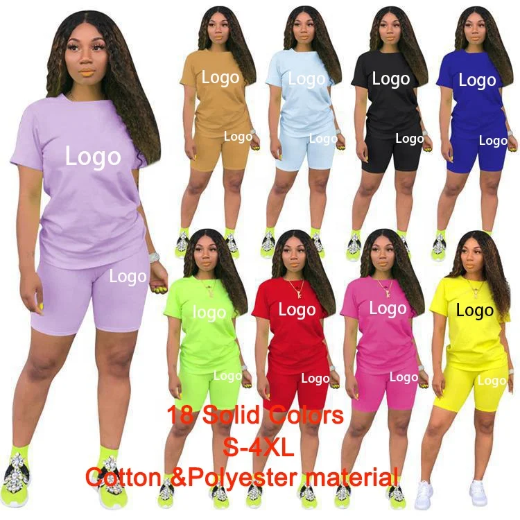 

Custom Logo Wholesale 2 Piece Set Women Plus Size Two Piece Short Set 18 Solid Color Sports Casual Women 2 Piece Set Clothing, 18 solid colors