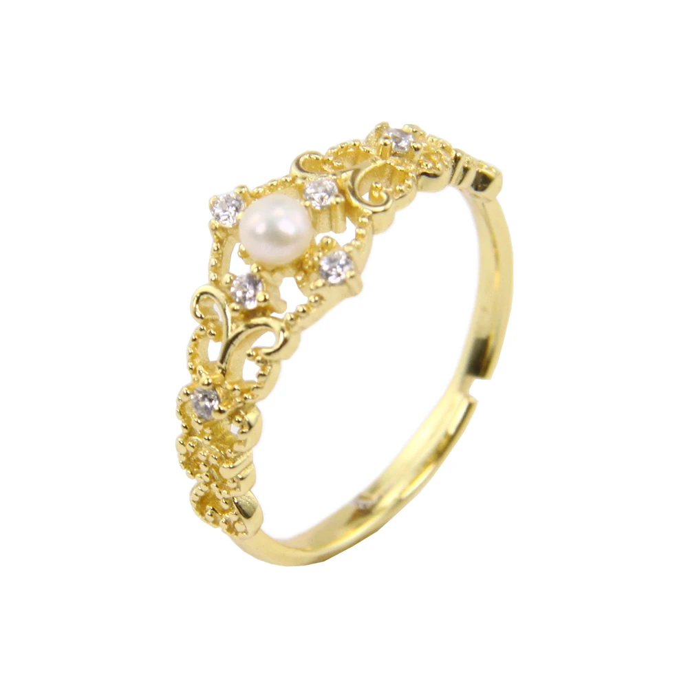 

saudi gold jewelry gold plated cluster ring anillos de perla plata solid 925 sterling silver freshwater pearl wedding ring