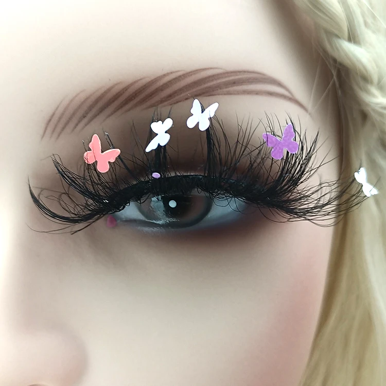 

New Trend mink eyelash with butterfly decoration christmas design 25mm mink lashes party lashes with Flower Star, Natural black
