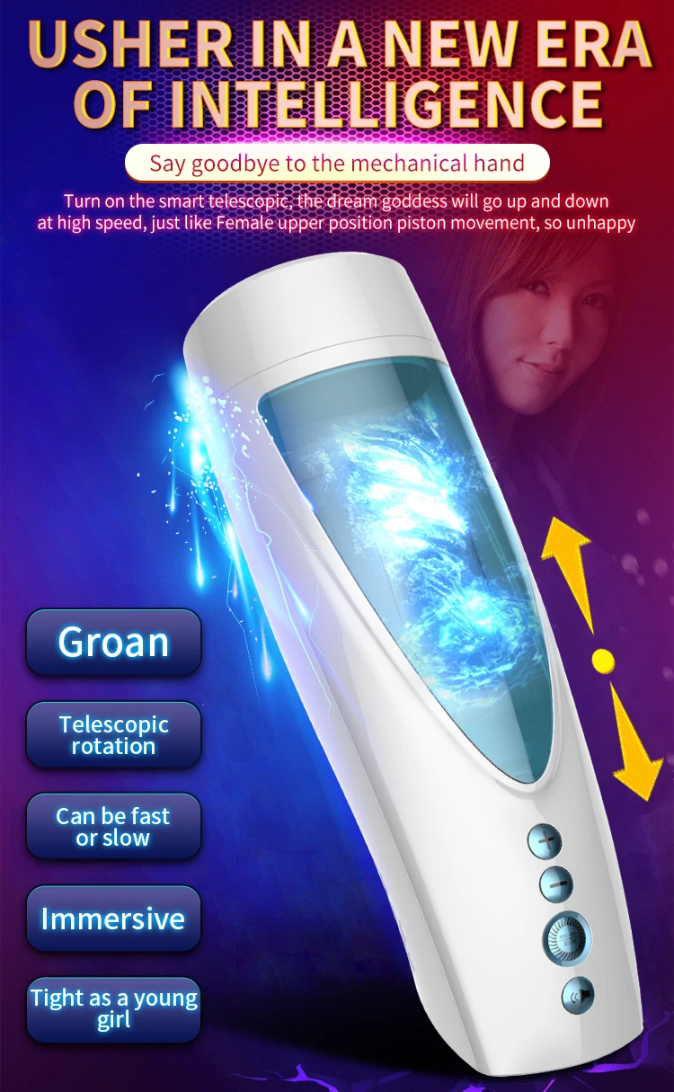 2020 New Fox Hands Free Male Masturbation Aircraft Cup Sex Toys Telescopic Rotating Vibrator 