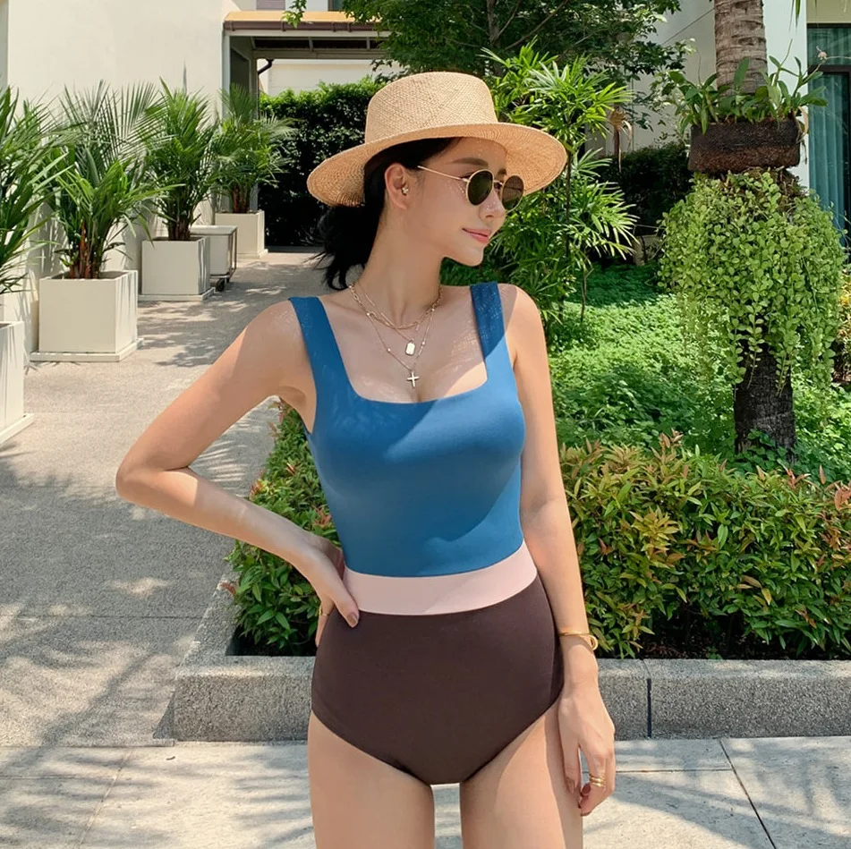 

YZ-0713 Bump Color Conjoined Girl Swimsuit Show Thin Hot Spring Holiday Swimwear Woman Sexy One Piece Swimsuit