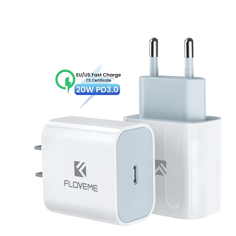 

DHL Free Shipping 1 Sample OK FLOVEME CE Approved Usb C Wall Charger 20W PD Charger With EU / US Plug For Samsung