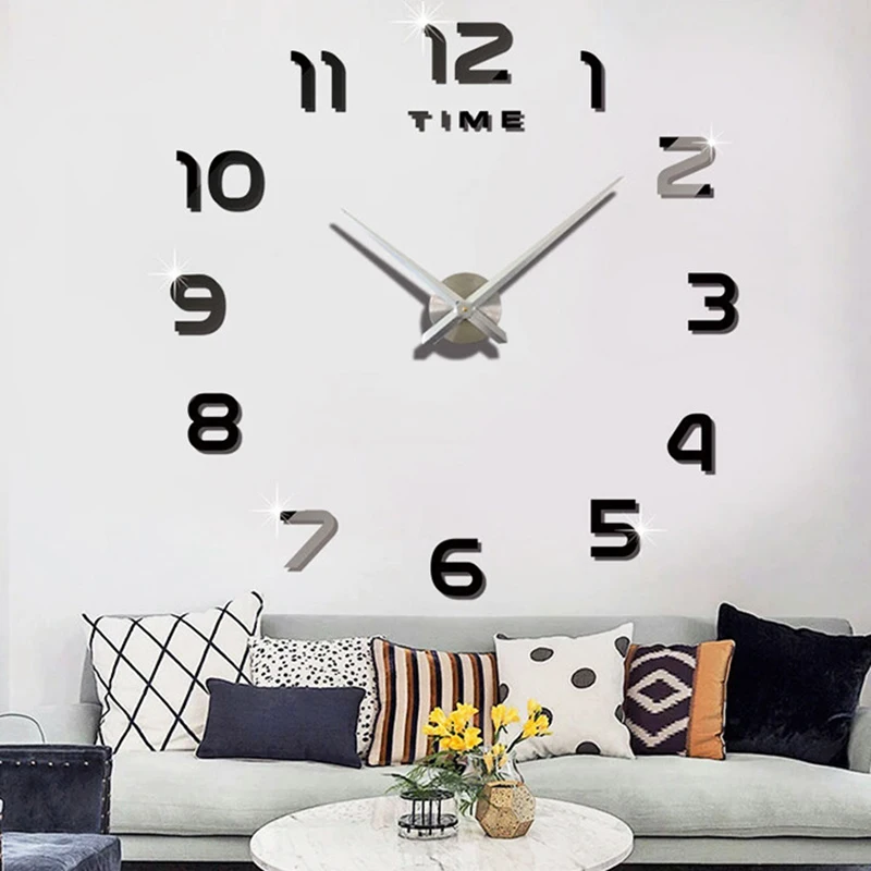 

odm/oem dom/oem Large 3D DIY Wall Sticker Clock Acrylic Mirror Decor Living Room Quartz Needle Gift, Gold,silver,black,red