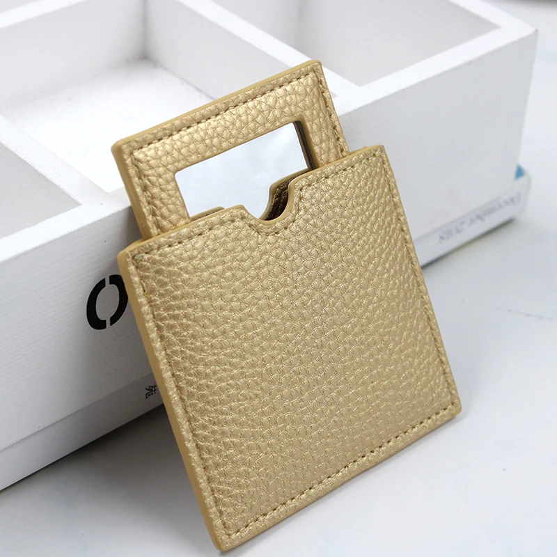 

Factory custom luxury make up pu leather pocket mirror with case, Gold