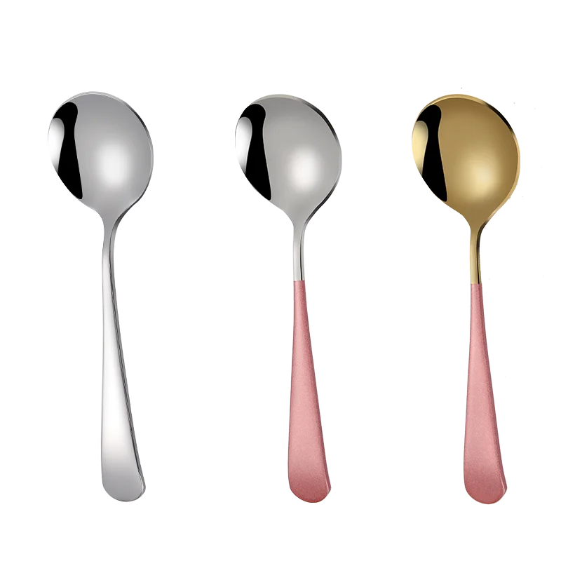 

high grade elegant edible cute round handle dessert tea 304 stainless steel spoon for restaurant, Silver/gold/multicolor/black/rose gold/blue