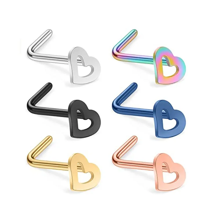 

Free Sample Wholesale Body Piercing Jewelry Hollow Heart L Shape Nostril Nose Ring