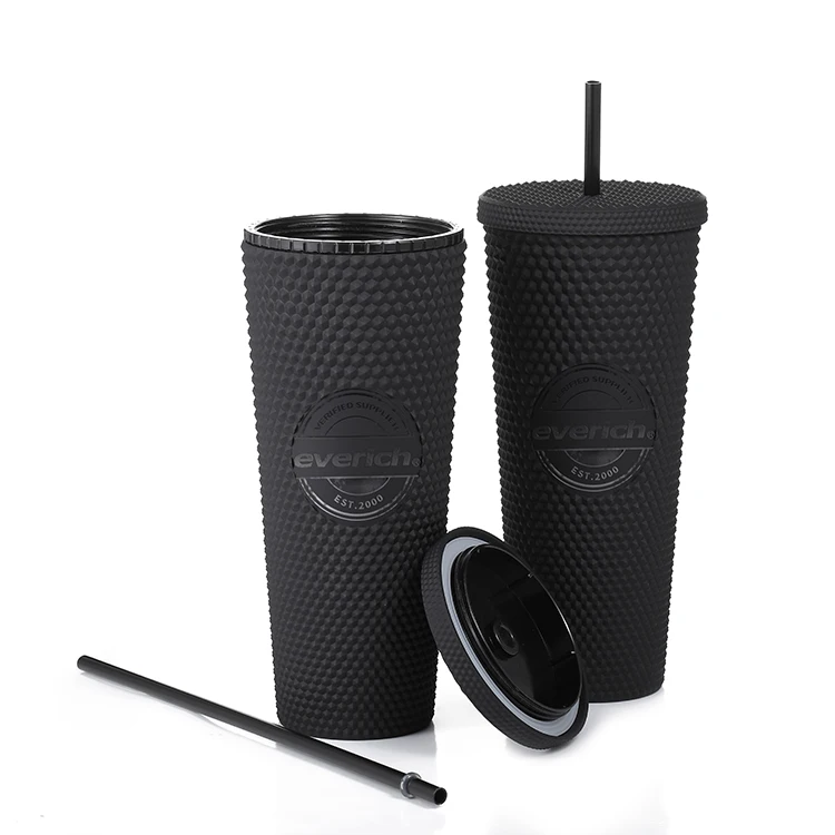 

2021 fall black and gold matte studded reusable cold color changing cups tumbler with lid and straw, Customized color acceptable