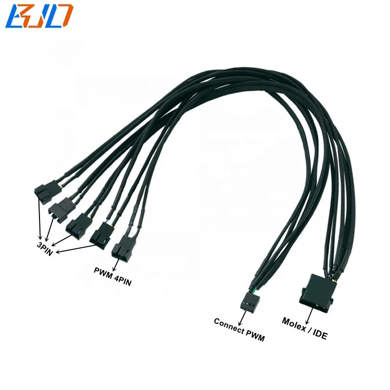 

Molex IDE 4 PIN 1 to 5 PWM 4Pin 3Pin Fan Hub Splitter Cable 18Inch 45CM for ATX PSU Power Supply in stock, Black sleeved
