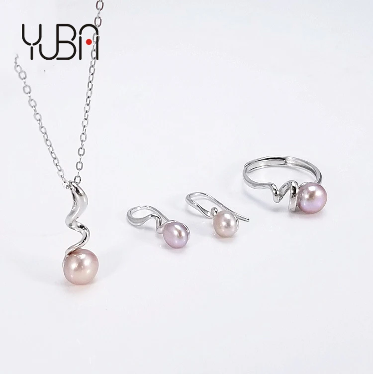 

Korea Small Fresh Clavicle Chain Women 925 Sterling Silver Freshwater Pearl Jewelry Sets, White, purple