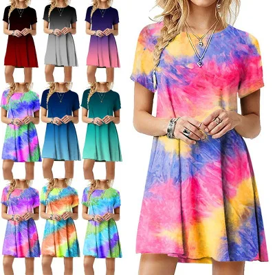 

summer wish Amazon hot sale fashion slim tie dye printed dress for women