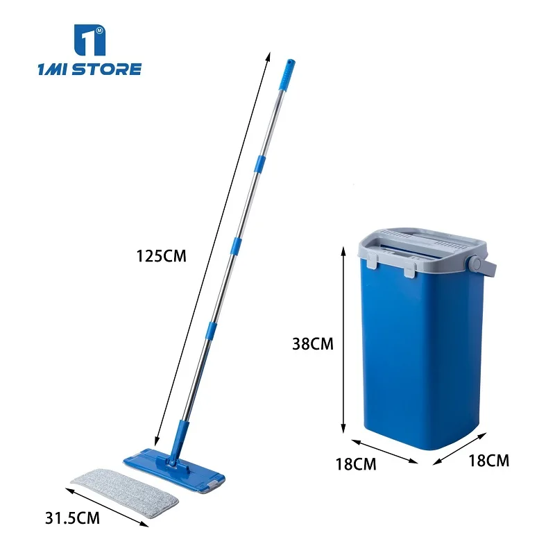 

Self-dry Microfiber Flat Scraper Mop Durable Mop Bucket Household Cleaning cubo fregona vileda, Blue