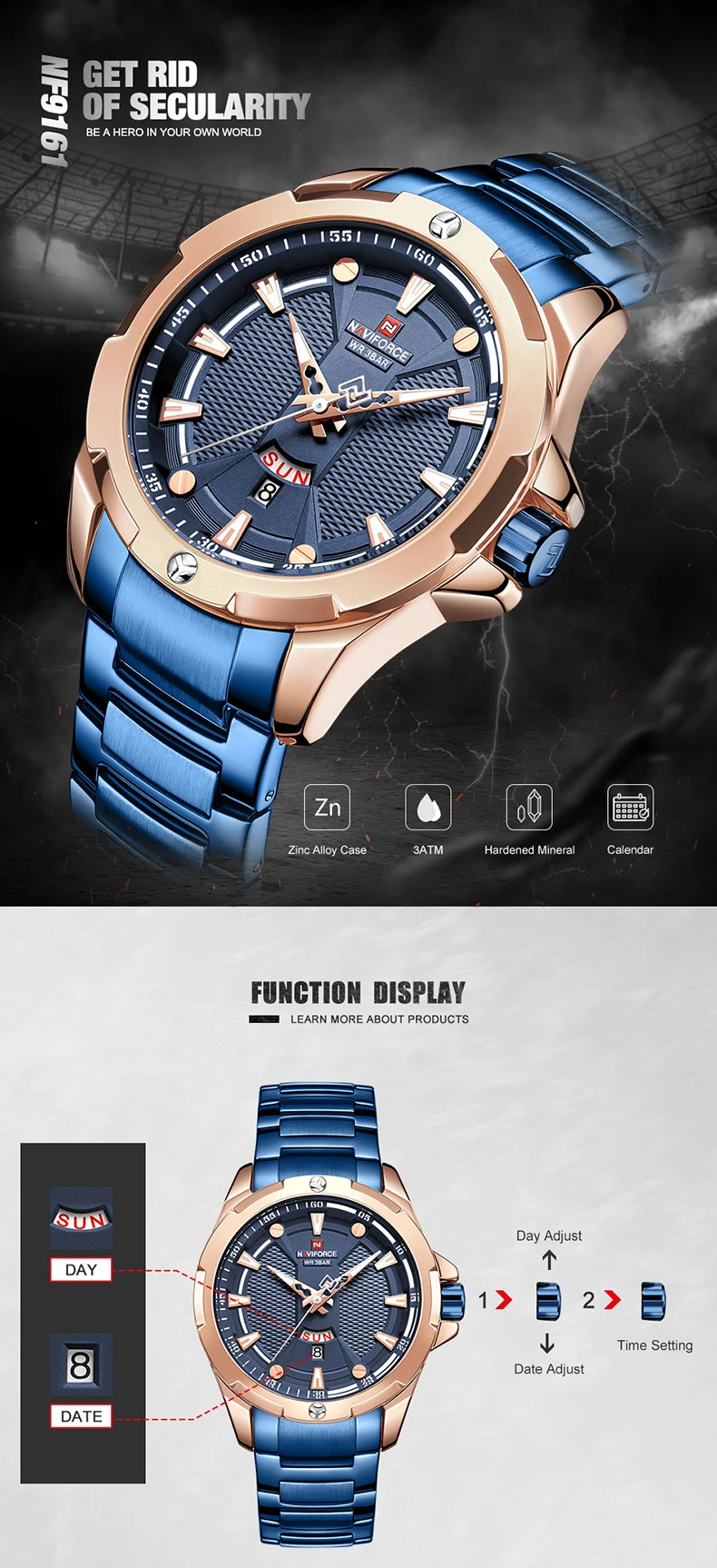 NAVIFORCE Fashion Blue Watch Men Luxury Quartz Wristwatch Sport Casual Clock Waterproof Watches Relogio Masculino